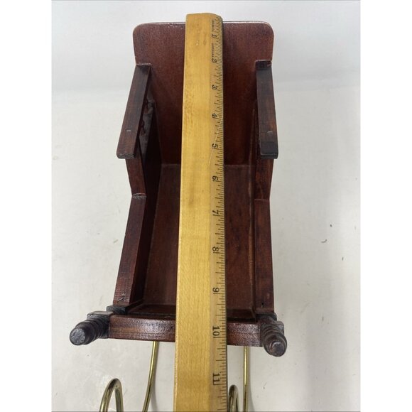 Vtg Wooden Christmas Santa Sleigh Display with Brass Metal Runners Holiday 13x5” - Picture 7 of 13